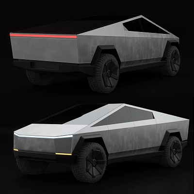 Futuristic Pickup Truck Featuring Angular Design LED Lights Large Wheels And Metallic Finish 3d model