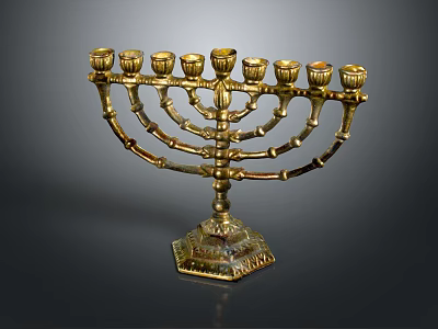 Golden Ornate Furniture Candelabra with Nine Branches and Carved Base 3d model