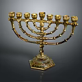Golden Ornate Furniture Candelabra with Nine Branches and Carved Base