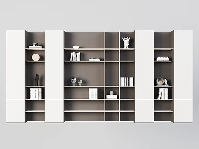 Modern White and Gray Bookshelf with Shelves Books and Decorative Items 3d model