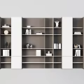 Modern White and Gray Bookshelf with Shelves Books and Decorative Items