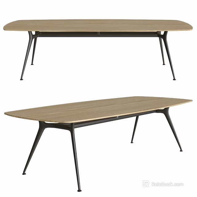 Modern Wooden Dining Table With Black Metal Legs And Sleek Design 3d model 