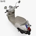 White Classic Scooter Motorcycle With Beige Seat Round Headlight Black Wheels And Sleek Design