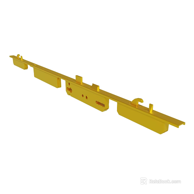 Golden Metal Component With Mounting Holes And Structural Sections For Assembly 3d model