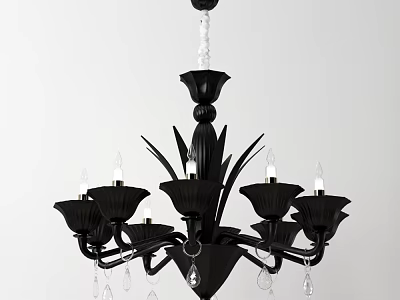 Black Vintage Chandelier With Crystal Pendants And Candle Shaped Arms 3d model