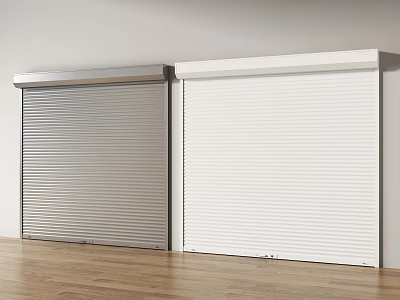 Gray And White Roller Shutters Wall Mounted In Room With Wooden Floor 3d model