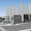 Modern Commercial Street Design With Plaza Shops Greenery And Pedestrian Areas