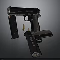 Black Handgun With Magazines Bullets And Disassembled Parts On Dark Surface