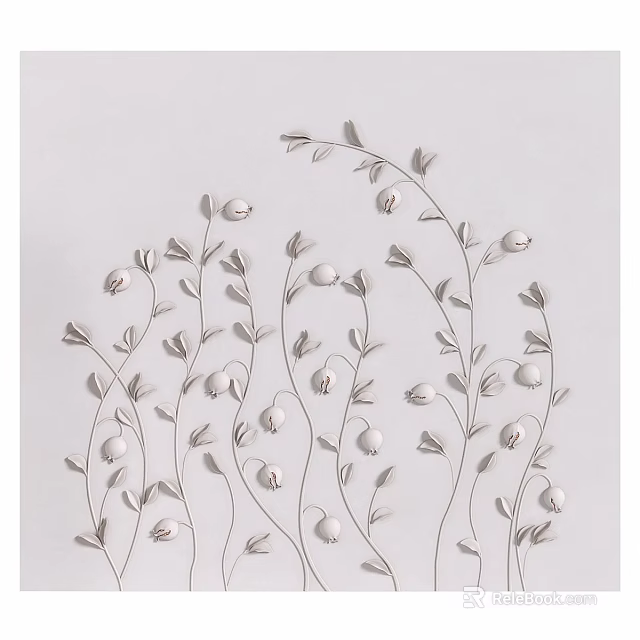Elegant Silver Metal Wall Decor With Intricate Leaf And Berry Design 3d model