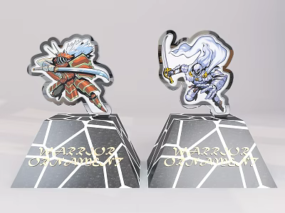 Cartoon Character Trophies For Diablo IV Challenge With Shiny Figures And Engraved Base Text 3d model