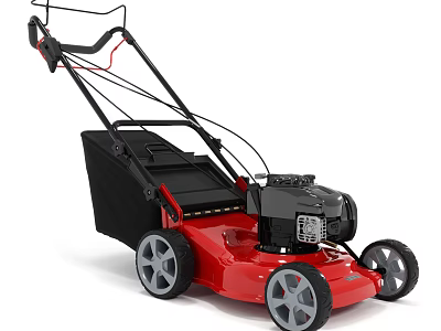 Red Lawn Mower Agricultural Equipment With Black Bag Engine And Wheels For Grass Cutting 3d model