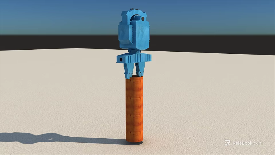 Blue Industrial Equipment With Orange Cylindrical Base And Mechanical Structure 3d model