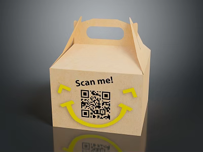 Practical Cardboard Box With QR Code And Yellow Arrows For Scanning 3d model