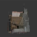Industrial Abandoned Scenery Structure With Wooden Planks Metal Sheets And Fabric