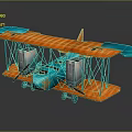 Vintage Blue And Orange Biplane Airliner Model With Dual Engines And Classic Design