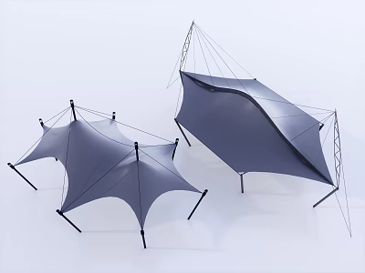 Modern Tensile Membrane Structures With Steel Cable Supports And Gray Fabric Canopy 3d model
