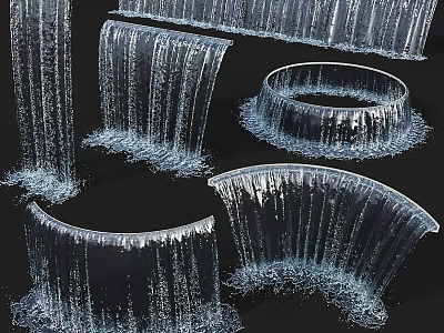 Garden Landscape Design With Curved Waterfall Screens And Circular Water Features 3d model