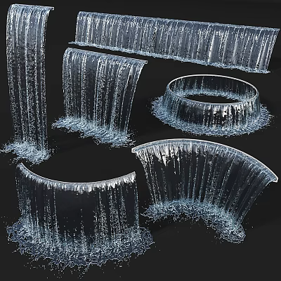 Garden Landscape Design With Curved Waterfall Screens And Circular Water Features 3d model