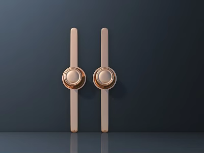 Golden Metal Cabinet Handles With Circular Knob And Elongated Strip Design On Dark Background 3d model