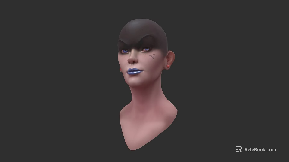 Game Movie Character 3D Model With Bald Head Blue Lips And Facial Scars 3d model 