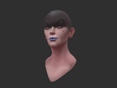 Game Movie Character 3D Model With Bald Head Blue Lips And Facial Scars 3d model