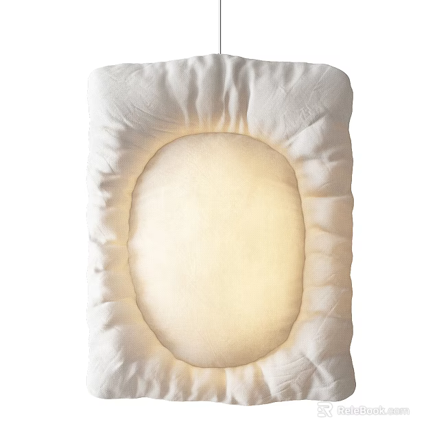 Modern Minimalist White Fabric Chandelier with Pleated Edges and Round Glowing Center 3d model 