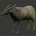 Realistic 3D Model of Bull With Brown Black Fur Standing on Gray Background