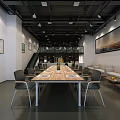 Modern Conference Room Interior With Long Table Chairs Sofa Wall Paintings And Ceiling Lights