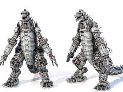 Two Detailed Mechanical Godzilla Robot Monster Figures With Cybernetic Body Parts 3d model