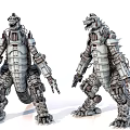 Two Detailed Mechanical Godzilla Robot Monster Figures With Cybernetic Body Parts