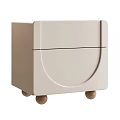 Modern Beige Bedside Table With Single Drawer And Wooden Rolling Wheels 3d model