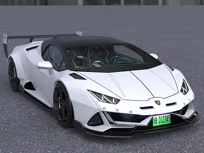 White Super Sports Car with Black Roof and Rear Spoiler Aerodynamic Design 3d model