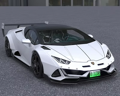White Super Sports Car with Black Roof and Rear Spoiler Aerodynamic Design 3d model