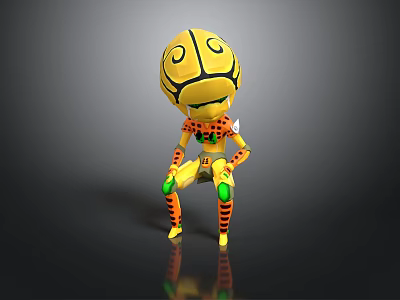 Unique Yellow Cartoon Robot With Spiral Head Green Joints And Striped Legs 3d model