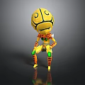 Unique Yellow Cartoon Robot With Spiral Head Green Joints And Striped Legs