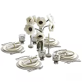 Elegant Dinnerware Set With White Poppies Vase Plates Napkins Cutlery And Glasses Table Setting
