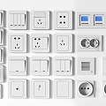 White Modern Switch Panels Featuring Various Types Switches Sockets Display And Control Knobs 3d model