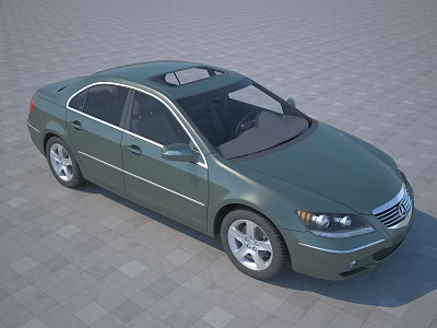 Green Four Door Sedan With Sunroof Parked On Gray Checkered Ground 3d model