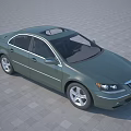 Green Four Door Sedan With Sunroof Parked On Gray Checkered Ground