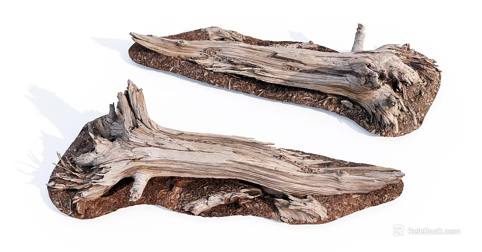 Rustic Natural Stone And Wood Driftwood Decorative Pieces With Textured Surfaces 3d model 