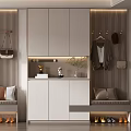 Modern Stylish Shoe Cabinet With Storage Seating Hanging Area LED Lighting And Plants