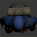 Construction Worker Figure In Blue Uniform With Hard Hat And Tool Belt