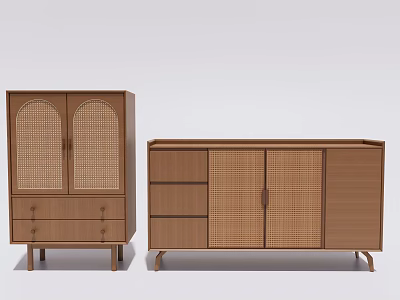Modern Minimalist Entryway Console And Side Cabinets With Wooden Rattan Design 3d model