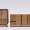 Modern Minimalist Entryway Console And Side Cabinets With Wooden Rattan Design