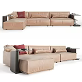 Modern Beige Leather Sectional Sofa With Spacious Design Comfortable Cushions And Side Tables 3d model