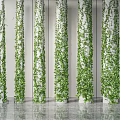 Green Vines Climbing on White Columns with Light Colored Walls and Gray Floor