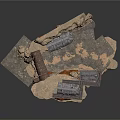 Rock Structure Building with Multiple Levels Wooden Frame Red Roof and Staircase