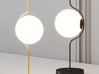 Modern Table Lamps With Gold And Black Stands Round Illuminated Globes 3d model