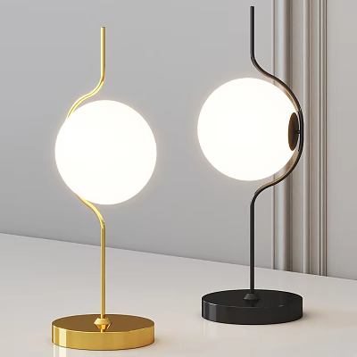 Modern Table Lamps With Gold And Black Stands Round Illuminated Globes 3d model