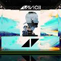 AVICII Concert Stage With DJ Silhouette And Colorful Abstract Background Visuals
